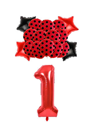 Best Kırmızı Rakam Yıldız Kalp Folyo ve Puanlı Baskılı Balon Seti Yaş 1