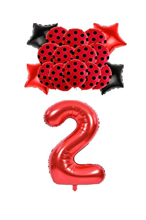 Best Kırmızı Rakam Yıldız Kalp Folyo ve Puanlı Baskılı Balon Seti Yaş 2