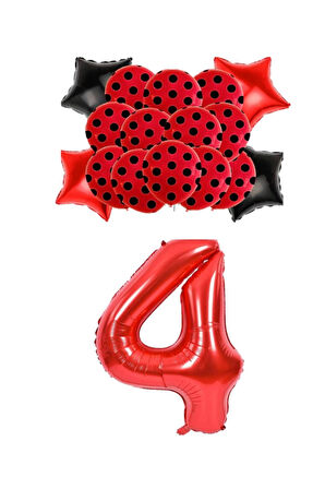 Best Kırmızı Rakam Yıldız Kalp Folyo ve Puanlı Baskılı Balon Seti Yaş 4