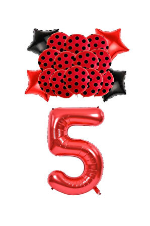Best Kırmızı Rakam Yıldız Kalp Folyo ve Puanlı Baskılı Balon Seti Yaş 5
