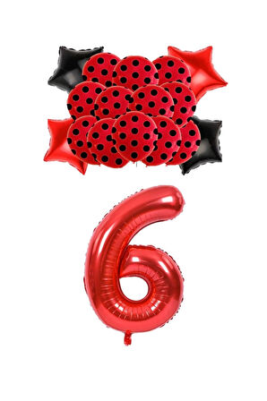 Best Kırmızı Rakam Yıldız Kalp Folyo ve Puanlı Baskılı Balon Seti Yaş 6