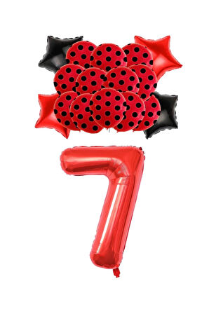 Best Kırmızı Rakam Yıldız Kalp Folyo ve Puanlı Baskılı Balon Seti Yaş 7