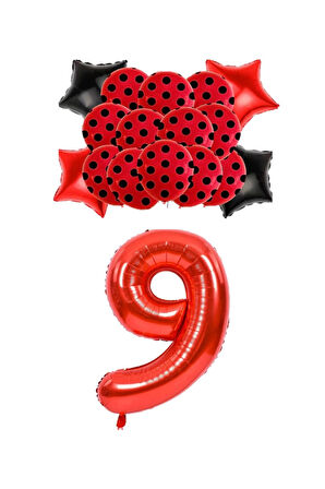 Best Kırmızı Rakam Yıldız Kalp Folyo ve Puanlı Baskılı Balon Seti Yaş 9
