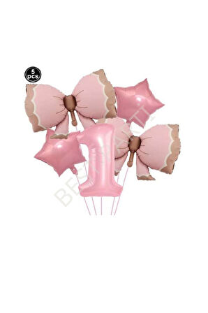 Best Pembe Renk Fiyonk Rakam Yıldız Folyo Balon Seti Yaş 1