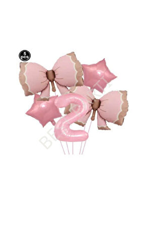 Best Pembe Renk Fiyonk Rakam Yıldız Folyo Balon Seti Yaş 2