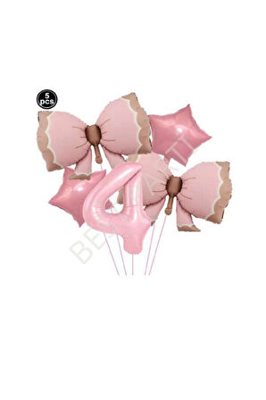 Best Pembe Renk Fiyonk Rakam Yıldız Folyo Balon Seti Yaş 4