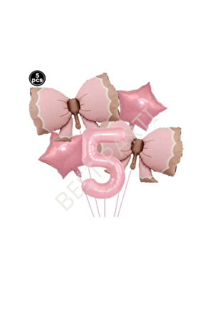 Best Pembe Renk Fiyonk Rakam Yıldız Folyo Balon Seti Yaş 5