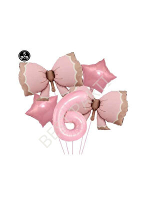 Best Pembe Renk Fiyonk Rakam Yıldız Folyo Balon Seti Yaş 6