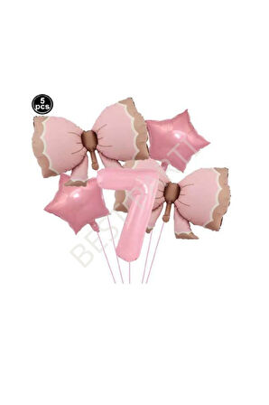 Best Pembe Renk Fiyonk Rakam Yıldız Folyo Balon Seti Yaş 7