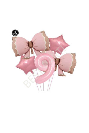 Best Pembe Renk Fiyonk Rakam Yıldız Folyo Balon Seti Yaş 9