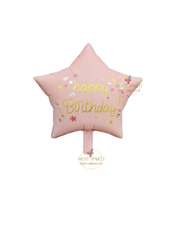 Best Pembe Renk Happy Bırthday Yazılı Yıldız Folyo Balon