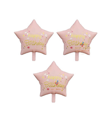 Best Pembe Renk Happy Bırthday Yazılı Yıldız Folyo Balon 3 Adet