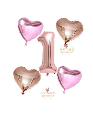 Best Rose Gold Rakam Kalp ve Pembe Kalp Folyo Balon Seti Yaş 1