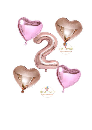 Best Rose Gold Rakam Kalp ve Pembe Kalp Folyo Balon Seti Yaş 2