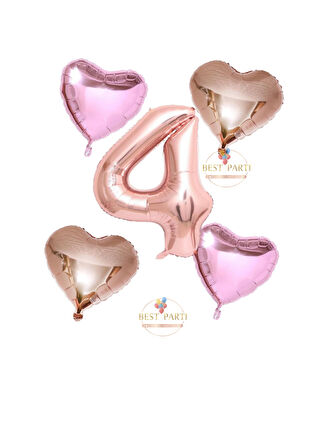 Best Rose Gold Rakam Kalp ve Pembe Kalp Folyo Balon Seti Yaş 4