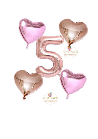 Best Rose Gold Rakam Kalp ve Pembe Kalp Folyo Balon Seti Yaş 5