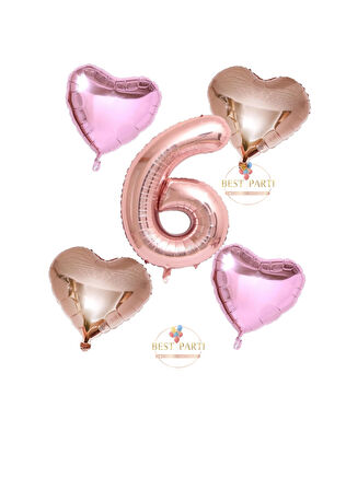 Best Rose Gold Rakam Kalp ve Pembe Kalp Folyo Balon Seti Yaş 6