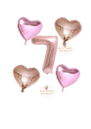Best Rose Gold Rakam Kalp ve Pembe Kalp Folyo Balon Seti Yaş 7