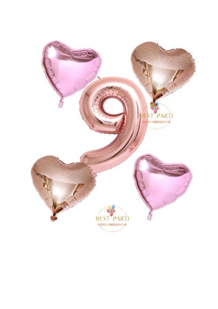 Best Rose Gold Rakam Kalp ve Pembe Kalp Folyo Balon Seti Yaş 9