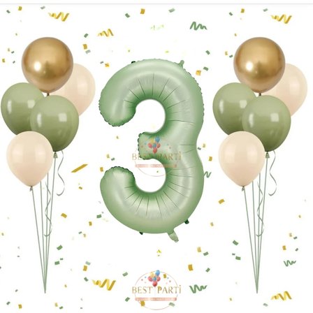 Best Su Yeşil Rakam Balon Seti Yaş-3