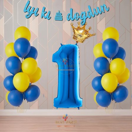 Best Sarı-Lacivert Renk Temalı Doğum Günü Parti Seti Yaş-1