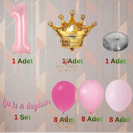 Best Pembe Renk Temalı Rakamlı Doğum Günü Parti Seti Yaş-7