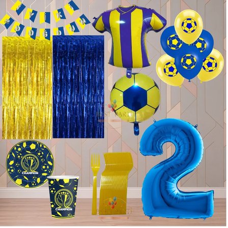 Best 2 Yaş Sarı Lacivert Temalı Taraftar Lüx Doğum Günü Parti Seti