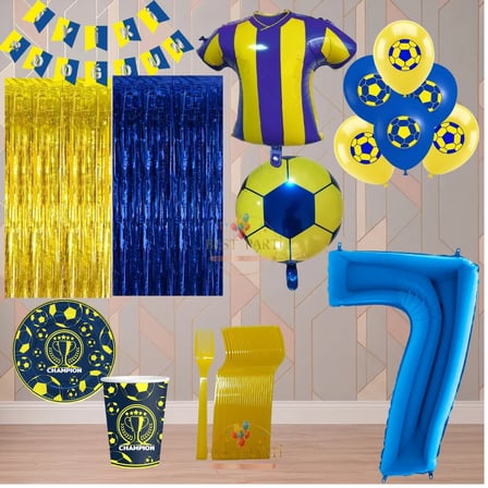 Best 7 Yaş Sarı Lacivert Temalı Taraftar Lüx Doğum Günü Parti Seti