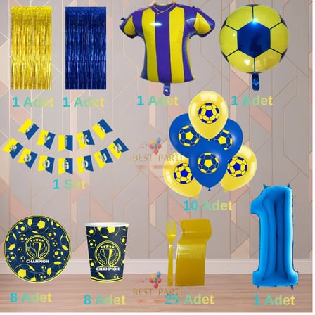 Best 7 Yaş Sarı Lacivert Temalı Taraftar Lüx Doğum Günü Parti Seti