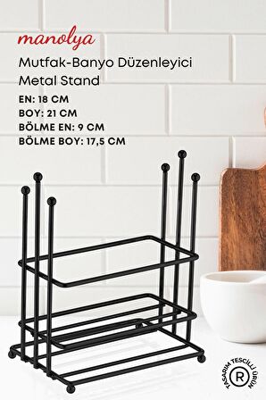 Manolya 2 Bölmeli Siyah Metal Stand Düzenleyici Organizer- Sıvı Sabunluk- Yağdanlık Standı