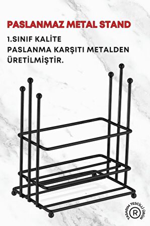 Manolya 2 Bölmeli Siyah Metal Stand Düzenleyici Organizer- Sıvı Sabunluk- Yağdanlık Standı