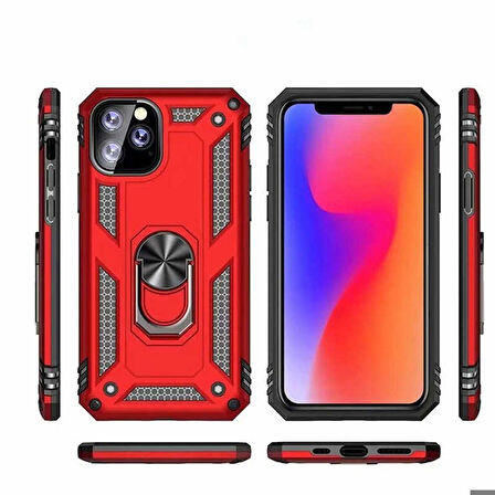 Apple iPhone 11 Pro Max Uyumlu Kılıf Standlı Manyetik Yüzüklü Military Ring TPU Cover