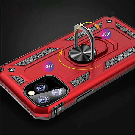 Apple iPhone 11 Pro Max Uyumlu Kılıf Standlı Manyetik Yüzüklü Military Ring TPU Cover