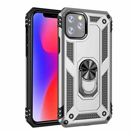 Apple iPhone 11 Pro Max Uyumlu Kılıf Standlı Manyetik Yüzüklü Military Ring TPU Cover