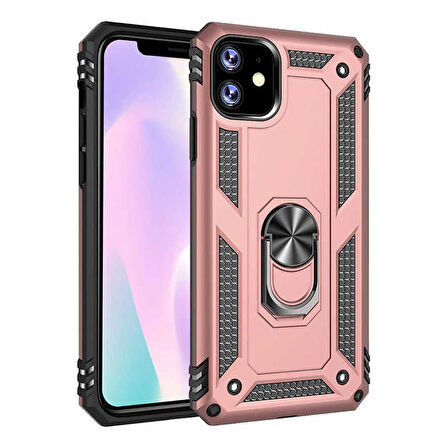 Apple iPhone 11 Uyumlu Kılıf Standlı Manyetik Yüzüklü Military Ring TPU Cover