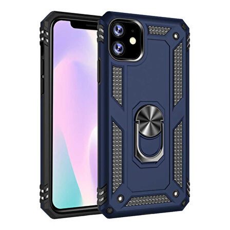 Apple iPhone 11 Uyumlu Kılıf Standlı Manyetik Yüzüklü Military Ring TPU Cover