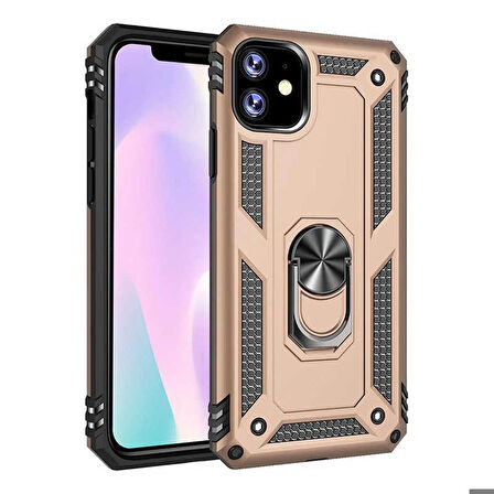 Apple iPhone 11 Uyumlu Kılıf Standlı Manyetik Yüzüklü Military Ring TPU Cover