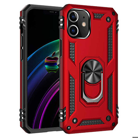 Apple iPhone 12 Mini Uyumlu Kılıf Standlı Manyetik Yüzüklü Military Ring TPU Cover