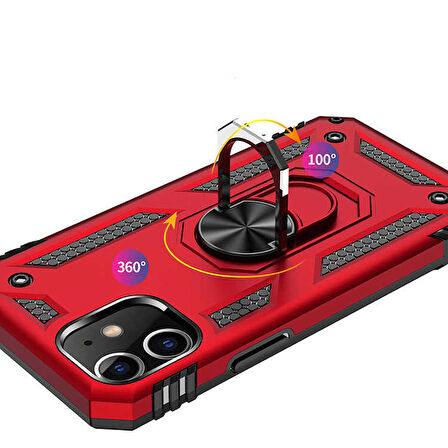 Apple iPhone 12 Mini Uyumlu Kılıf Standlı Manyetik Yüzüklü Military Ring TPU Cover