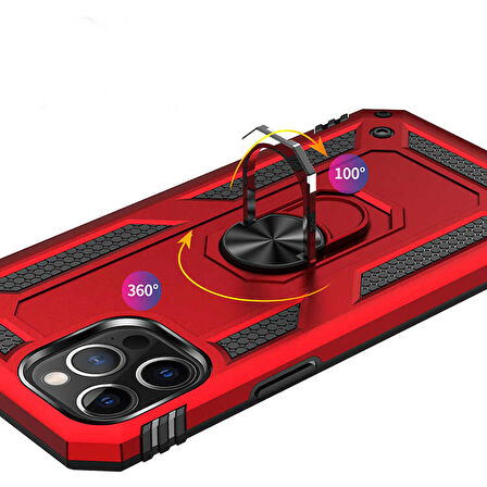 Apple iPhone 12 Pro Max Uyumlu Kılıf Standlı Manyetik Yüzüklü Military Ring TPU Cover