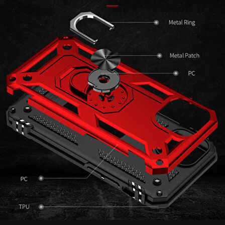 Apple iPhone 13 Mini Uyumlu Kılıf Standlı Manyetik Yüzüklü Military Ring TPU Cover