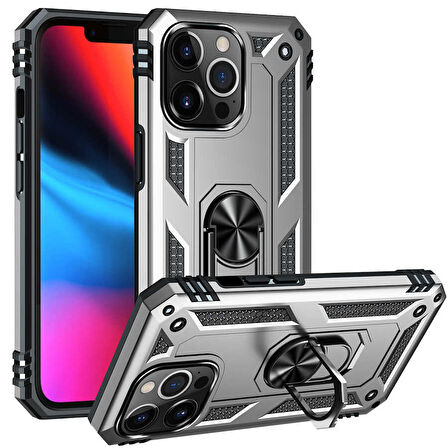 Apple iPhone 13 Pro Max Uyumlu Kılıf Standlı Manyetik Yüzüklü Military Ring TPU Cover