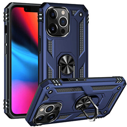 Apple iPhone 13 Pro Uyumlu Kılıf Standlı Manyetik Yüzüklü Military Ring TPU Cover