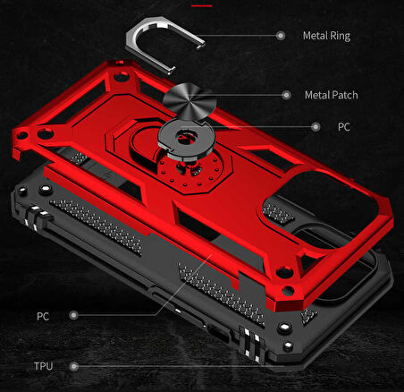 Apple iPhone 13 Pro Uyumlu Kılıf Standlı Manyetik Yüzüklü Military Ring TPU Cover