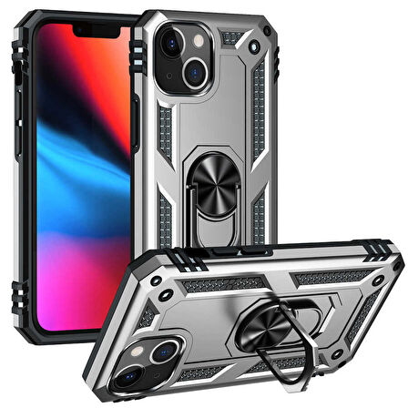 Apple iPhone 13 Uyumlu Kılıf Standlı Manyetik Yüzüklü Military Ring TPU Cover