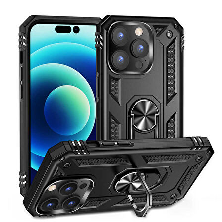 Apple iPhone 14 Pro Max Uyumlu Kılıf Standlı Manyetik Yüzüklü Military Ring TPU Cover