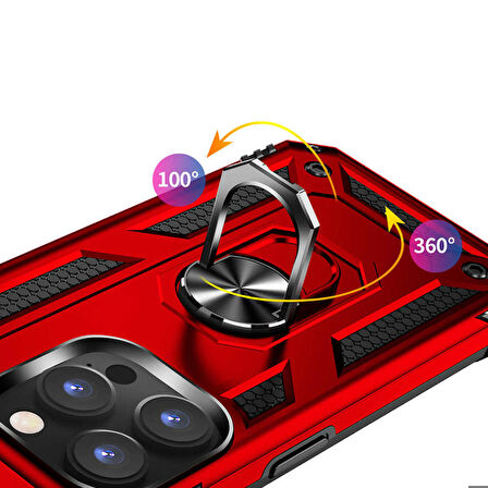 Apple iPhone 14 Pro Uyumlu Kılıf Standlı Manyetik Yüzüklü Military Ring TPU Cover