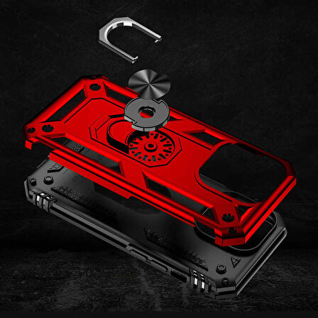 Apple iPhone 14 Pro Uyumlu Kılıf Standlı Manyetik Yüzüklü Military Ring TPU Cover