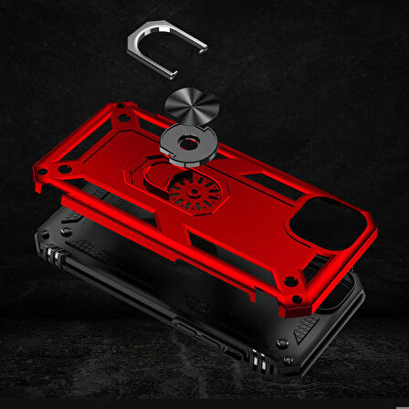Apple iPhone 14 Uyumlu Kılıf Standlı Manyetik Yüzüklü Military Ring TPU Cover