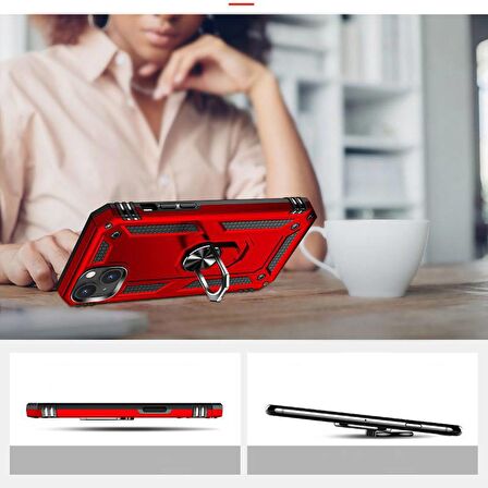 Apple iPhone 15 Uyumlu Kılıf Standlı Manyetik Yüzüklü Military Ring TPU Cover